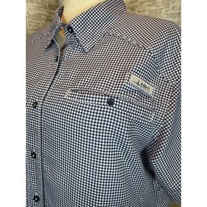 Habit Short Sleeve Button Front Top 2XL UPF 40+ Vented Navy Check Outdoor Shirt
